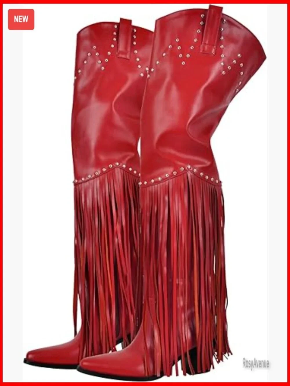 Fringe Tassel Over Knee Western Boots Wide Calf Block Heel Zip Closure